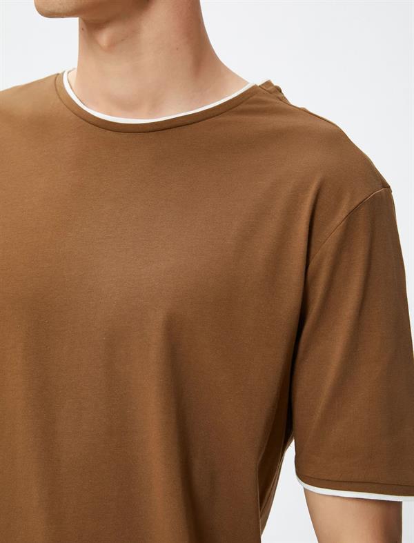 Kahve Erkek Basic Tişört Bisiklet Yaka Kısa Kollu Pamuklu