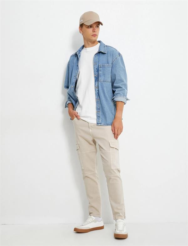 Kargo Cepli Pantolon Düğmeli Dikiş Detaylı