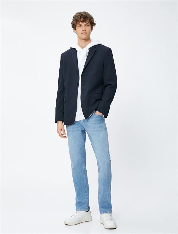 Straight Fit Açık İndigo Erkek Kot Pantolon - Mark Jean