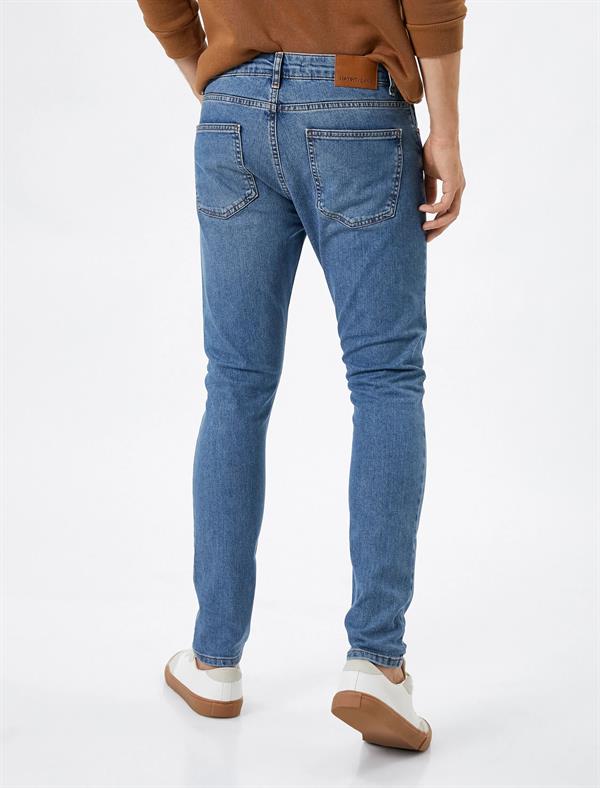 Orta İndigo Erkek Skinny Fit Kot Pantolon - Michael Jean
