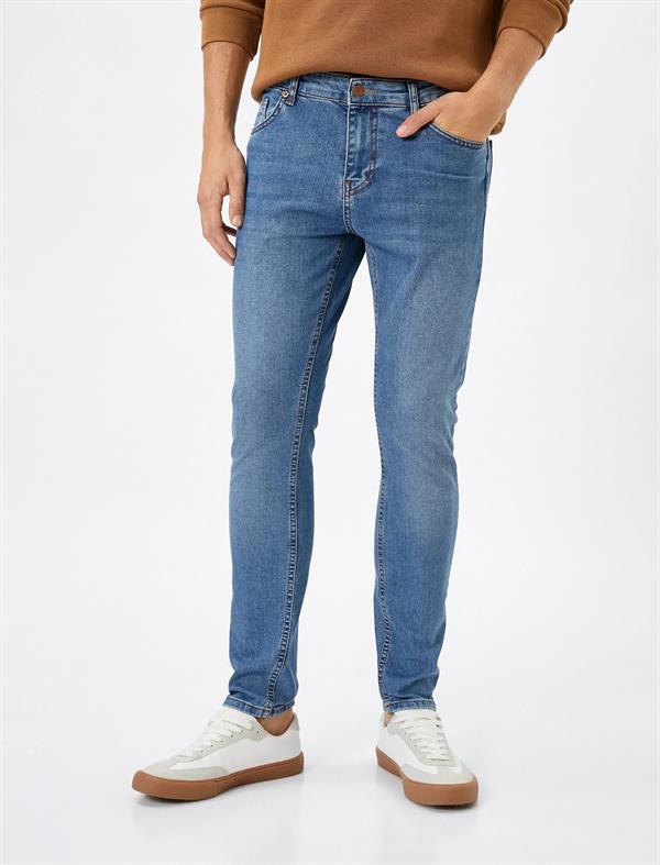Orta İndigo Erkek Skinny Fit Kot Pantolon - Michael Jean