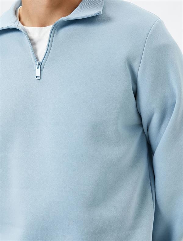 Mavi Erkek Yarım Fermuarlı Sweatshirt Dik Yaka Uzun Kollu