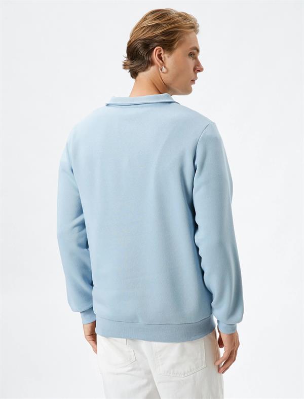 Mavi Erkek Yarım Fermuarlı Sweatshirt Dik Yaka Uzun Kollu