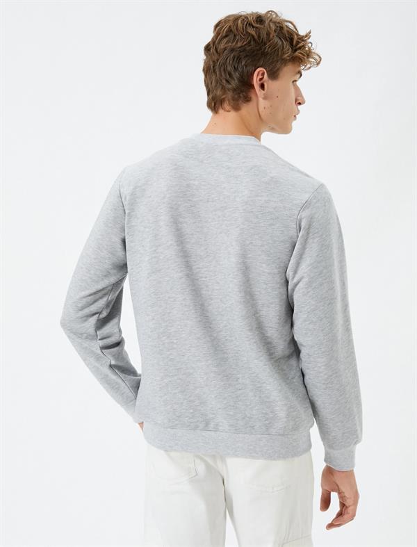 Gri Erkek Kolej Sweatshirt Slogan Baskılı Bisiklet Yaka Uzun Kollu