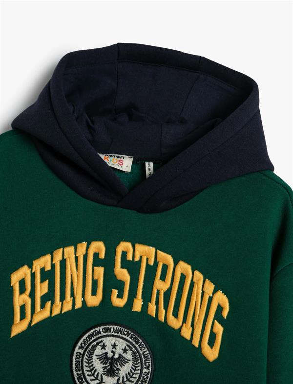 Erkek Çocuk Kolej Kapşonlu Sweatshirt Kanguru Cepli Kaşkorse Detaylı İşlemeli