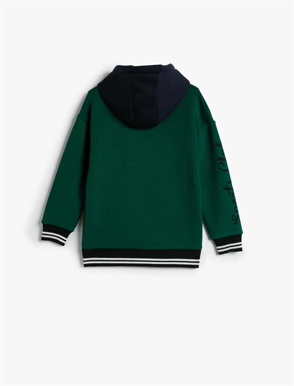 Erkek Çocuk Kolej Kapşonlu Sweatshirt Kanguru Cepli Kaşkorse Detaylı İşlemeli