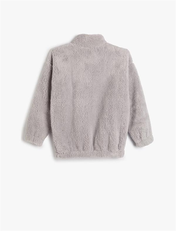 Erkek Çocuk Peluş Sweatshirt Yarım Fermuar Detaylı Dik Yaka İşlemeli Beli ve Manşetleri Lastikli