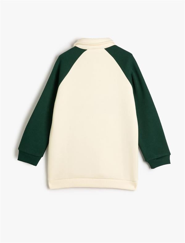 Ekru Erkek Çocuk Sweatshirt Polo Yaka Düğme Kapamalı Baskılı Renk Bloklu Şardonlu