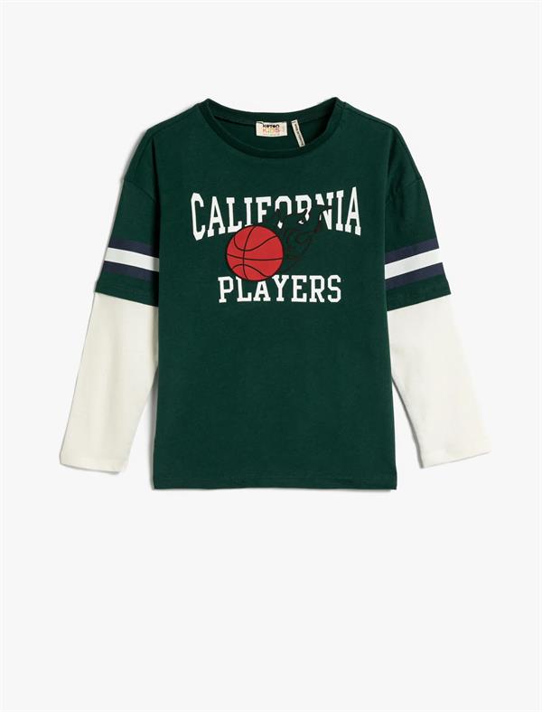 Erkek Çocuk Baskılı Tişört Bisiklet Yaka Uzun Kollu Pamuklu