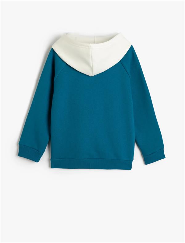 Mavi Erkek Çocuk Kapşonlu Sweatshirt Uzun Kollu İşleme Detaylı Şardonlu