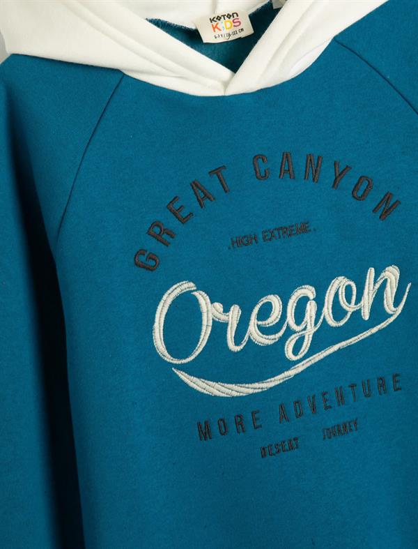 Mavi Erkek Çocuk Kapşonlu Sweatshirt Uzun Kollu İşleme Detaylı Şardonlu