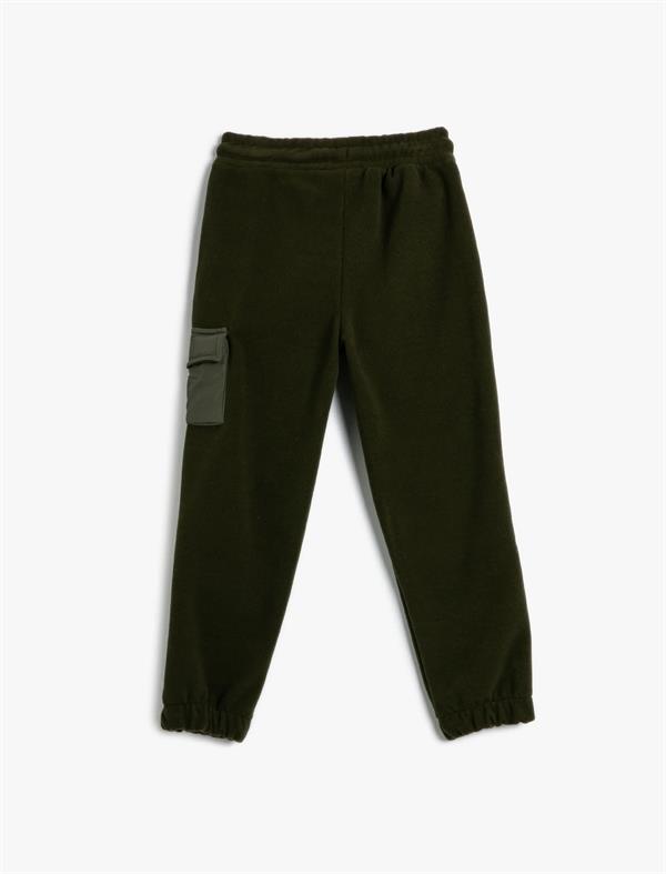 Yeşil Erkek Çocuk Jogger Eşofman Altı Kapaklı Cep Detaylı Beli Bağlamalı Şardonlu