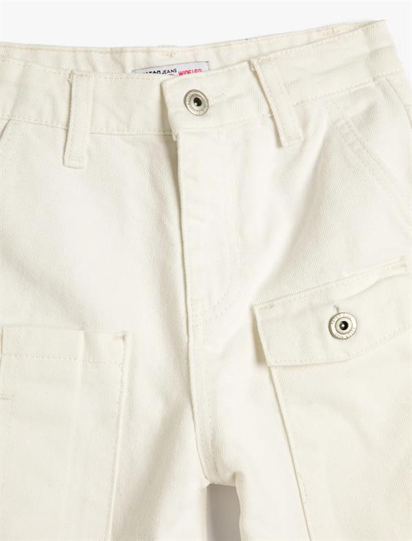 Kız Çocuk Bol Paça Kot Pantolon Önde Cep Detaylı Pamuklu - Crop Wide Leg Jean