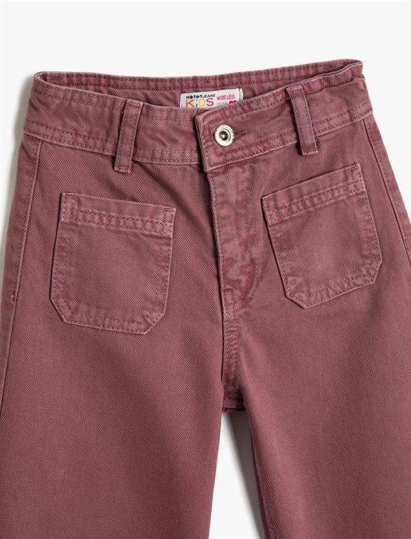 Kız Çocuk Kot Pantolon Bol Paça Cep Detaylı Pamuklu - Wide Leg Jean