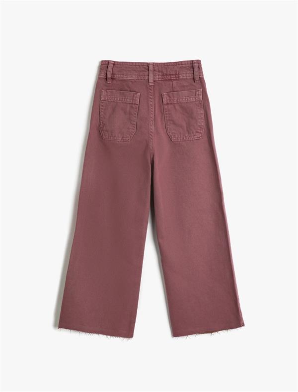 Kız Çocuk Kot Pantolon Bol Paça Cep Detaylı Pamuklu - Wide Leg Jean
