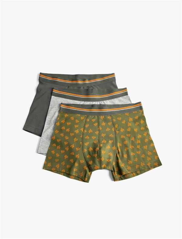 Yeşil Erkek 3lü Boxer Seti Kaktüs Baskılı Beli Lastikli Pamuklu