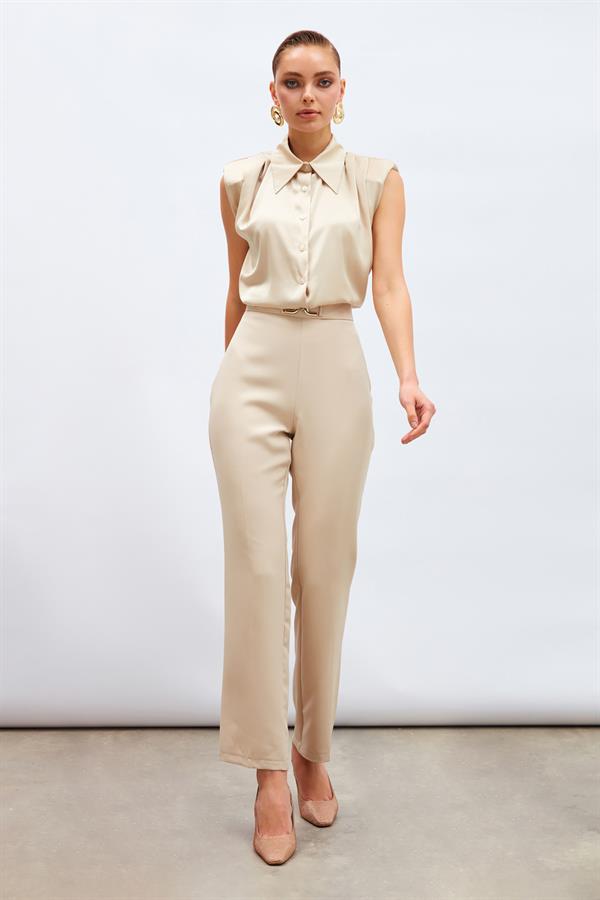 Bej Kadın Aksesuar Detaylı Pantolon