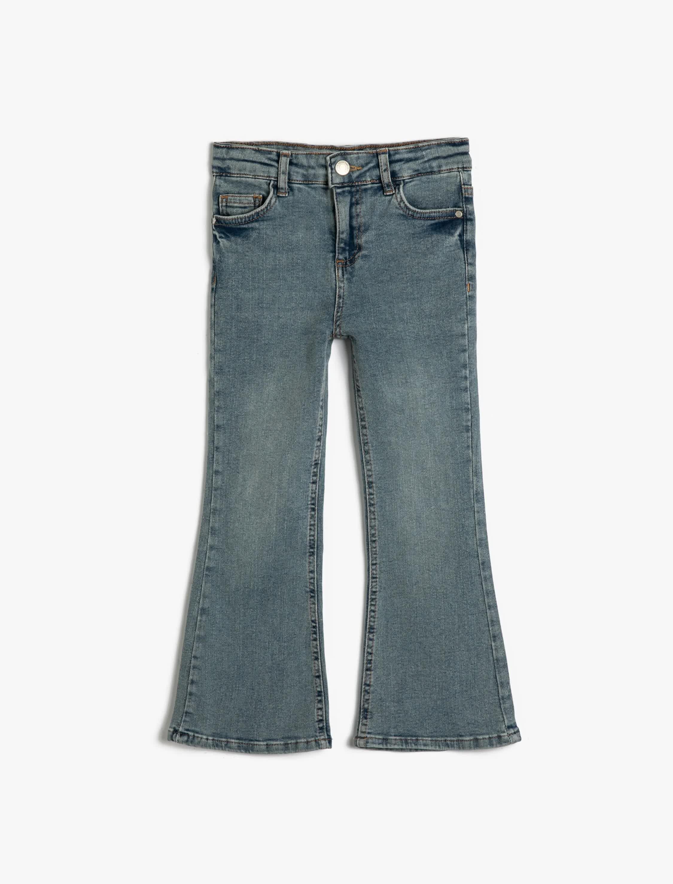 Kız Çocuk İspanyol Paça Trendy Kot Pantolon - Flare Jean Açık İndigo