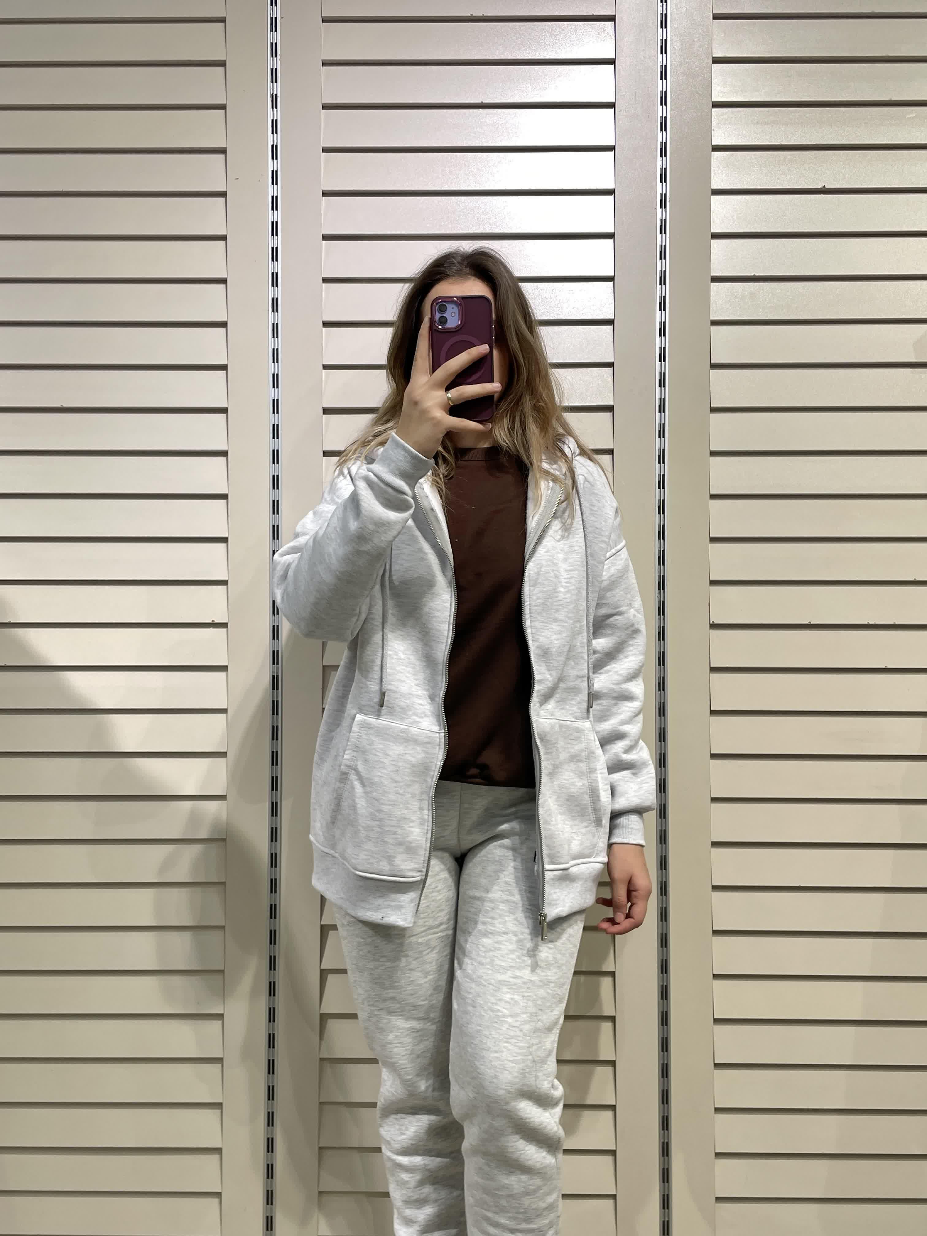 Gri Kadın Fermuarlı Kapüşonlu Sweatshirt