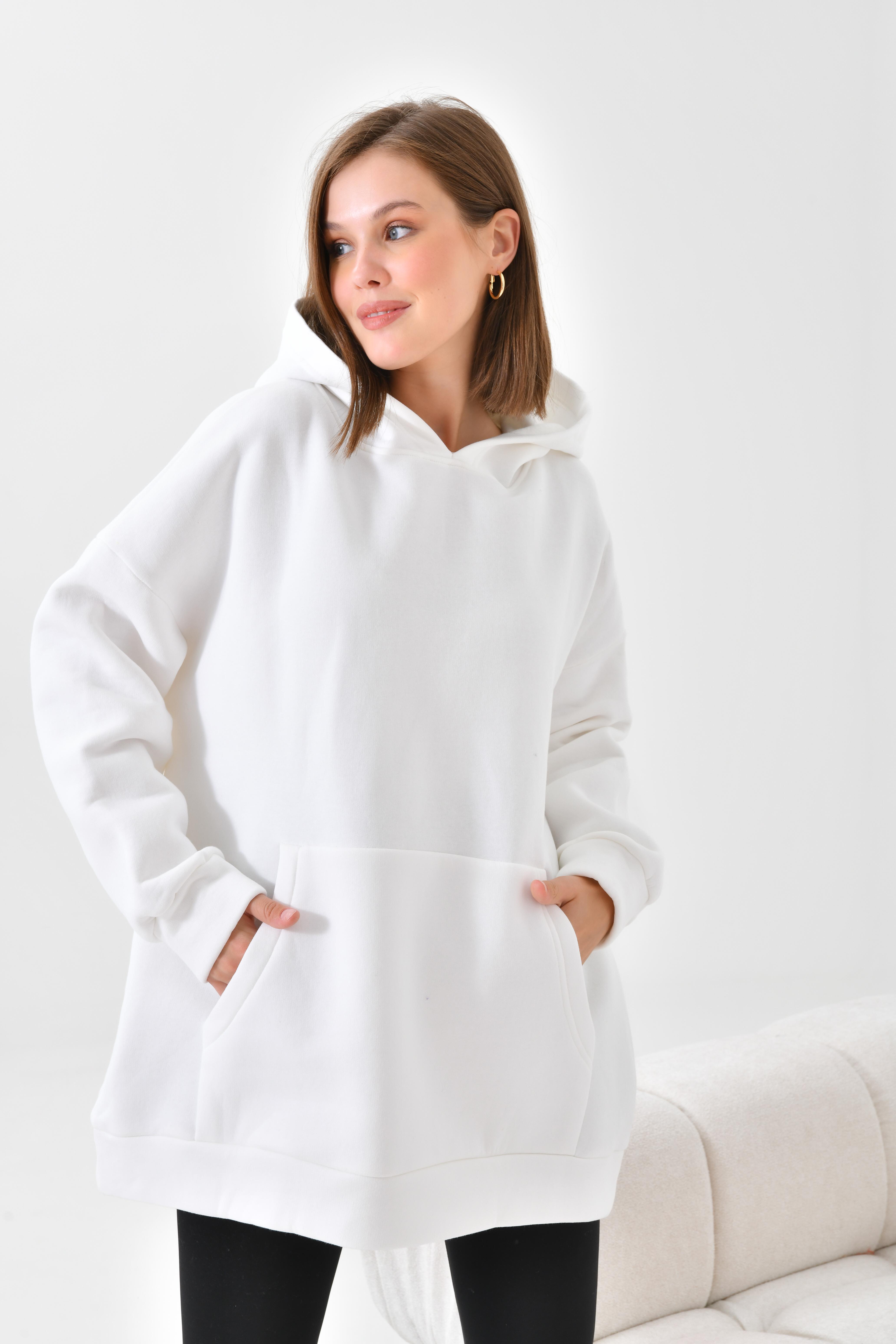 Ftz Women Kadın 3 İp Şardonlu Kapüşonlu Sweatshirt Ekru
