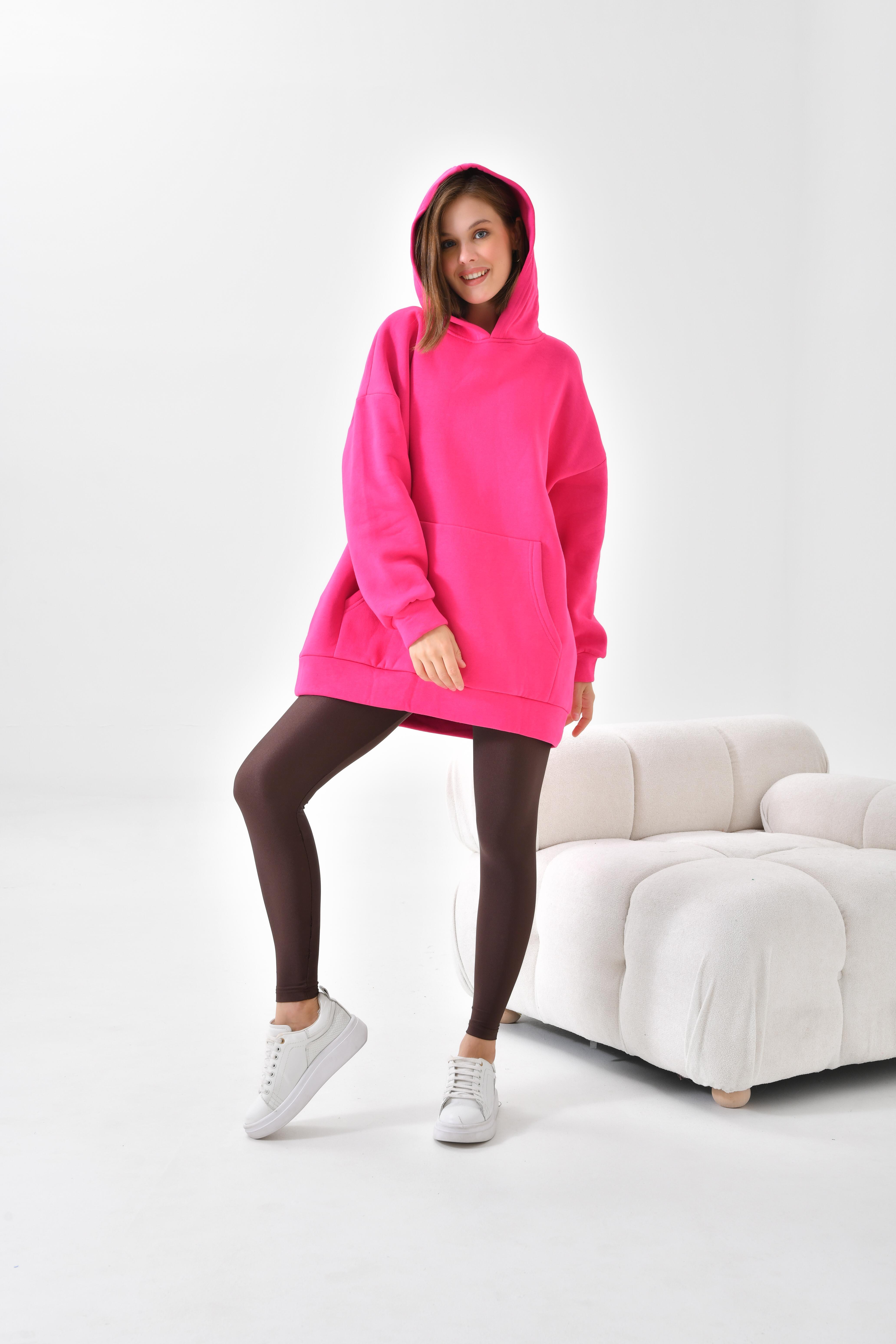 Ftz Women Kadın 3 İp Şardonlu Kapüşonlu Sweatshirt Fuşya