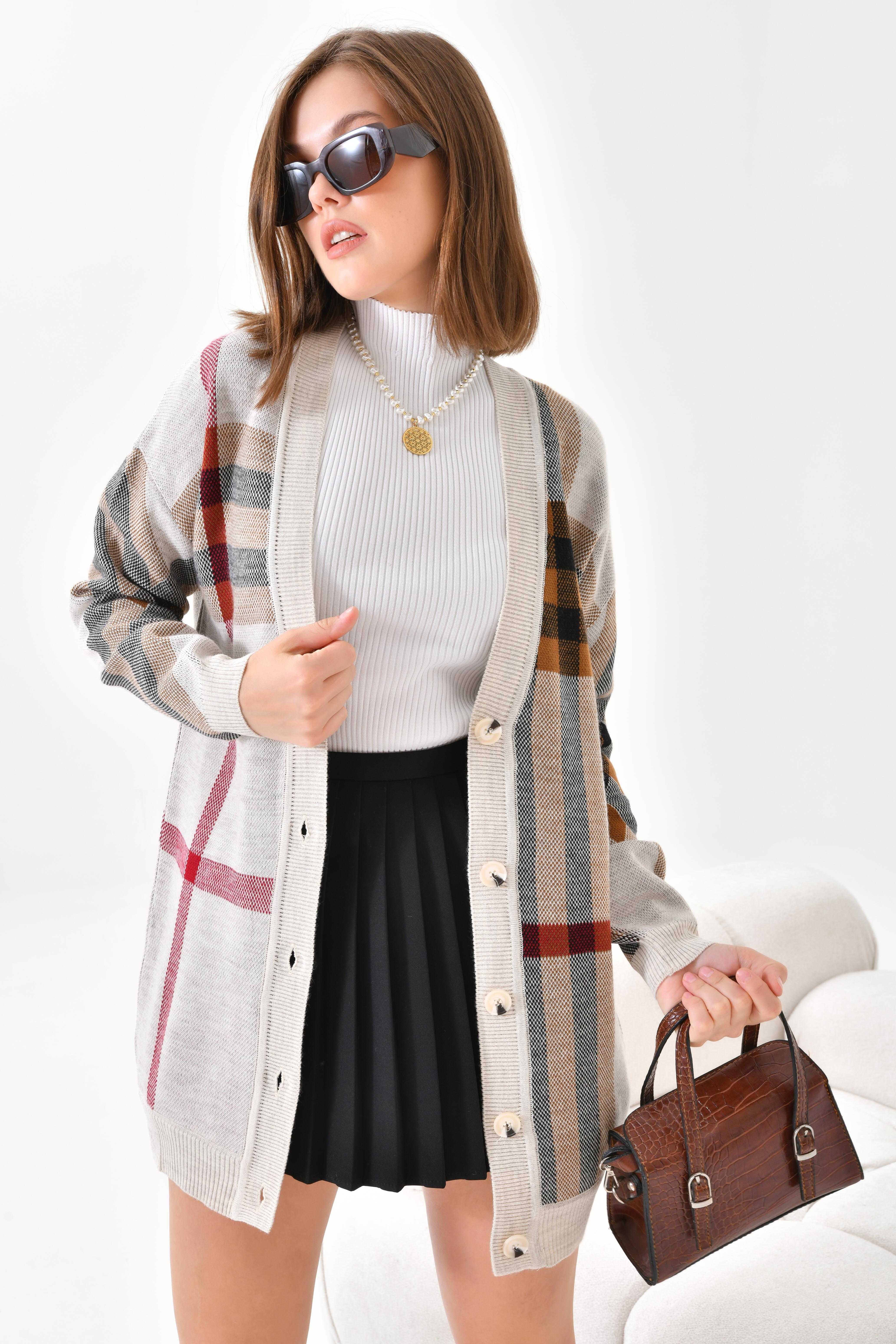 Ftz Women Kadın Burberry Hırka Taş