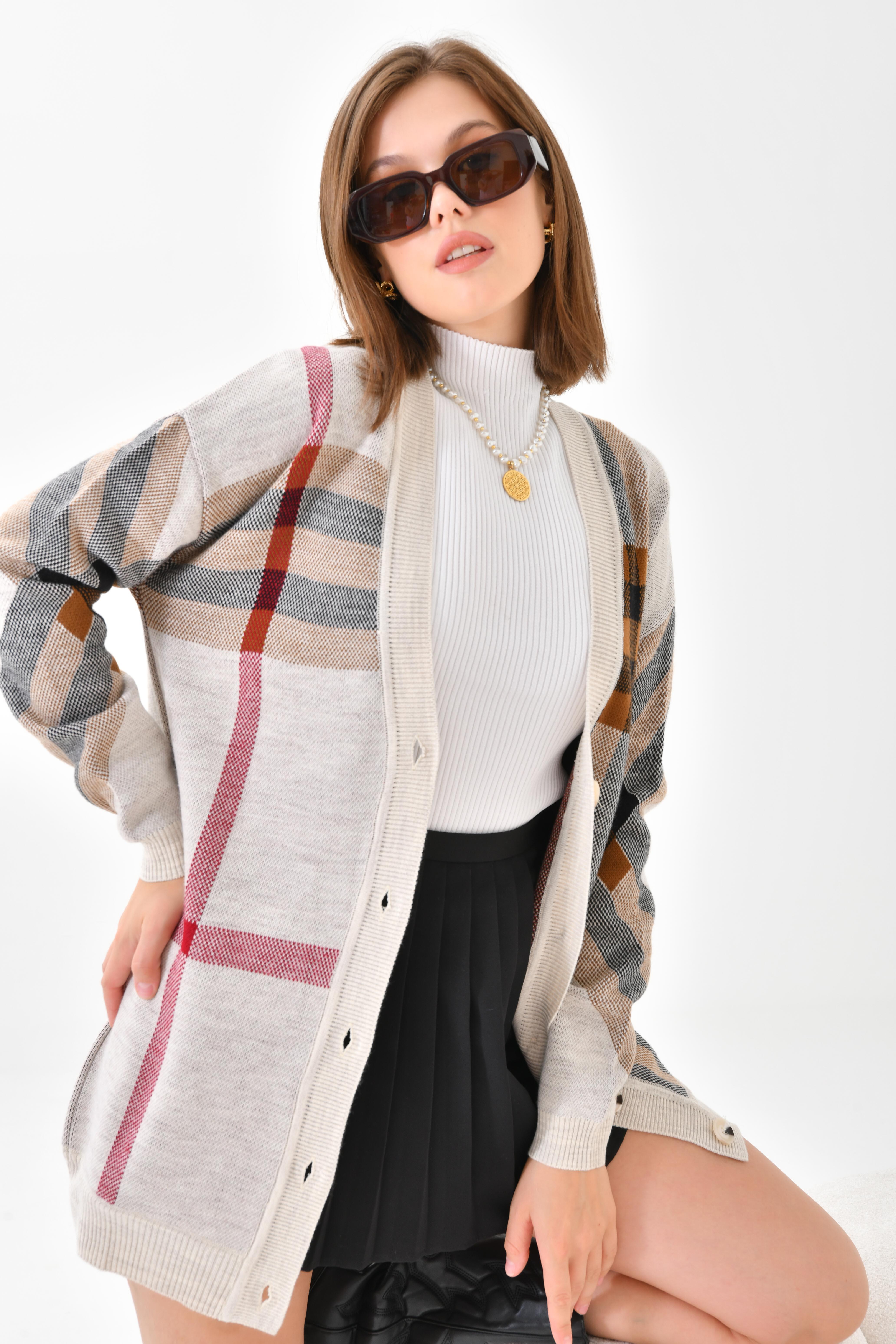 Ftz Women Kadın Burberry Hırka Taş