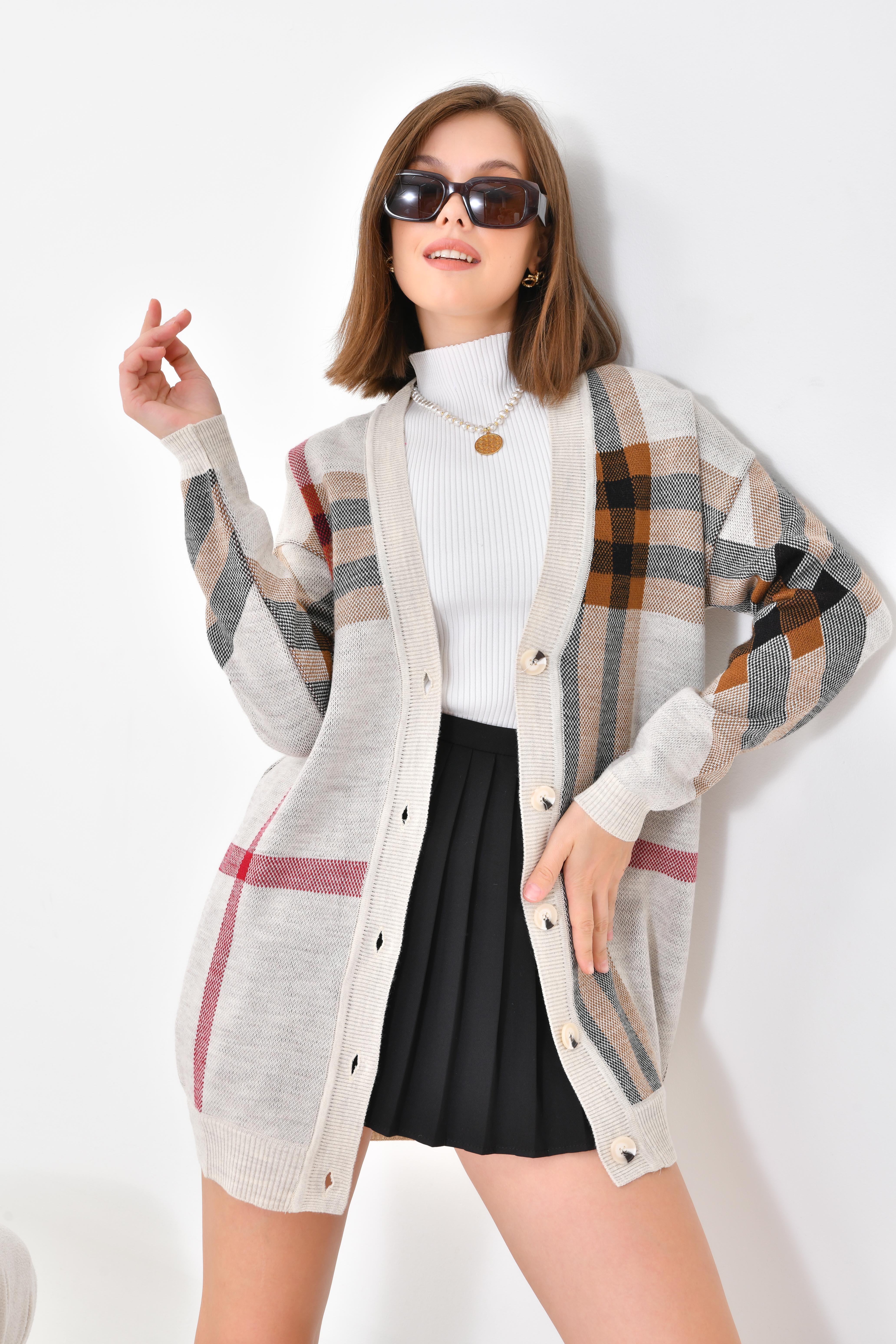 Ftz Women Kadın Burberry Hırka Taş