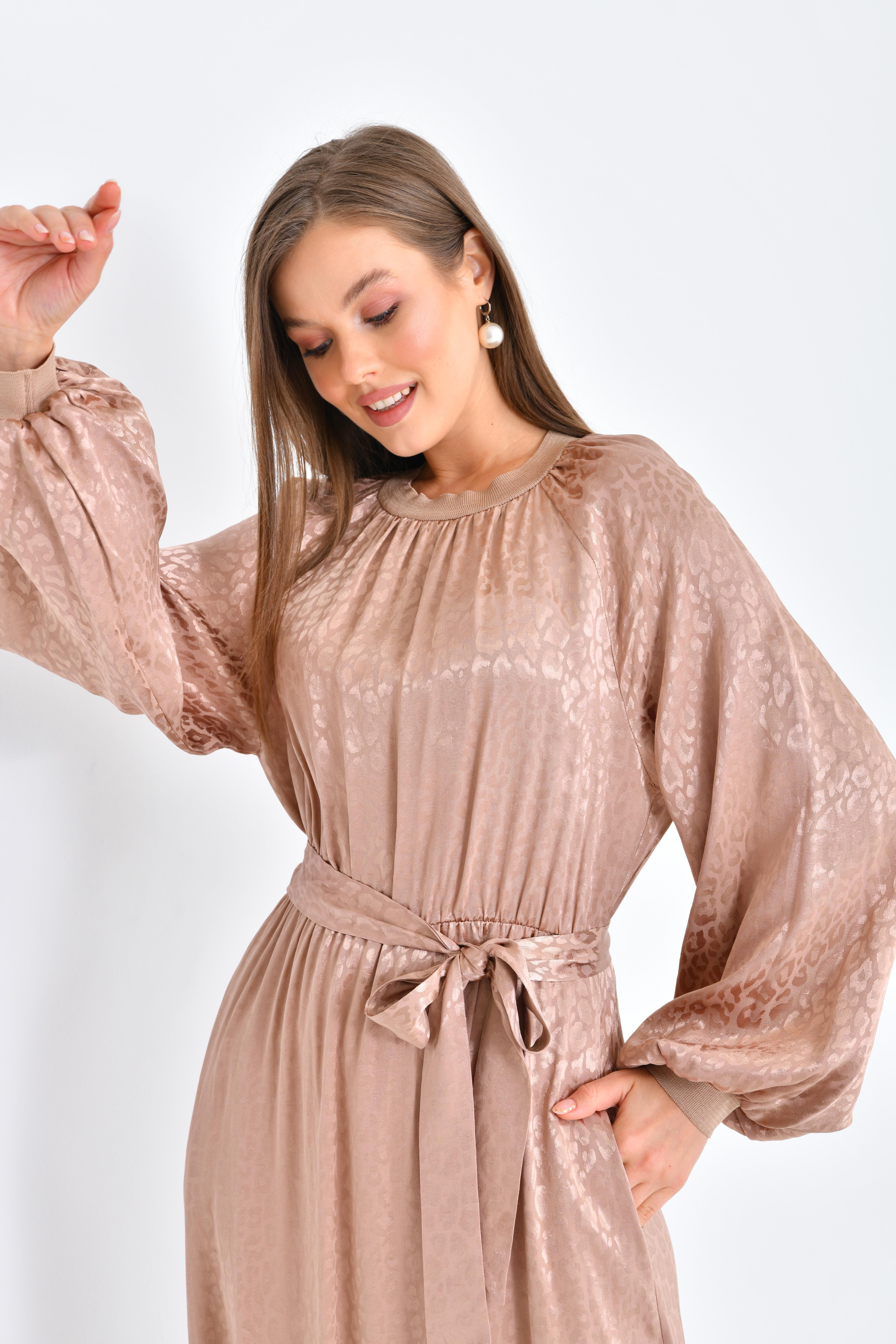 Ftz Women Kadın Jakar Elbise Beige