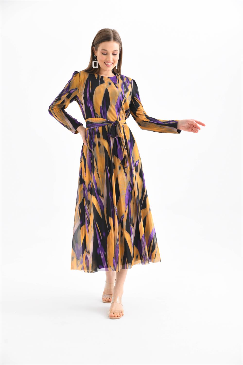 Garmi Kadın Likra Tül Elbise Mor