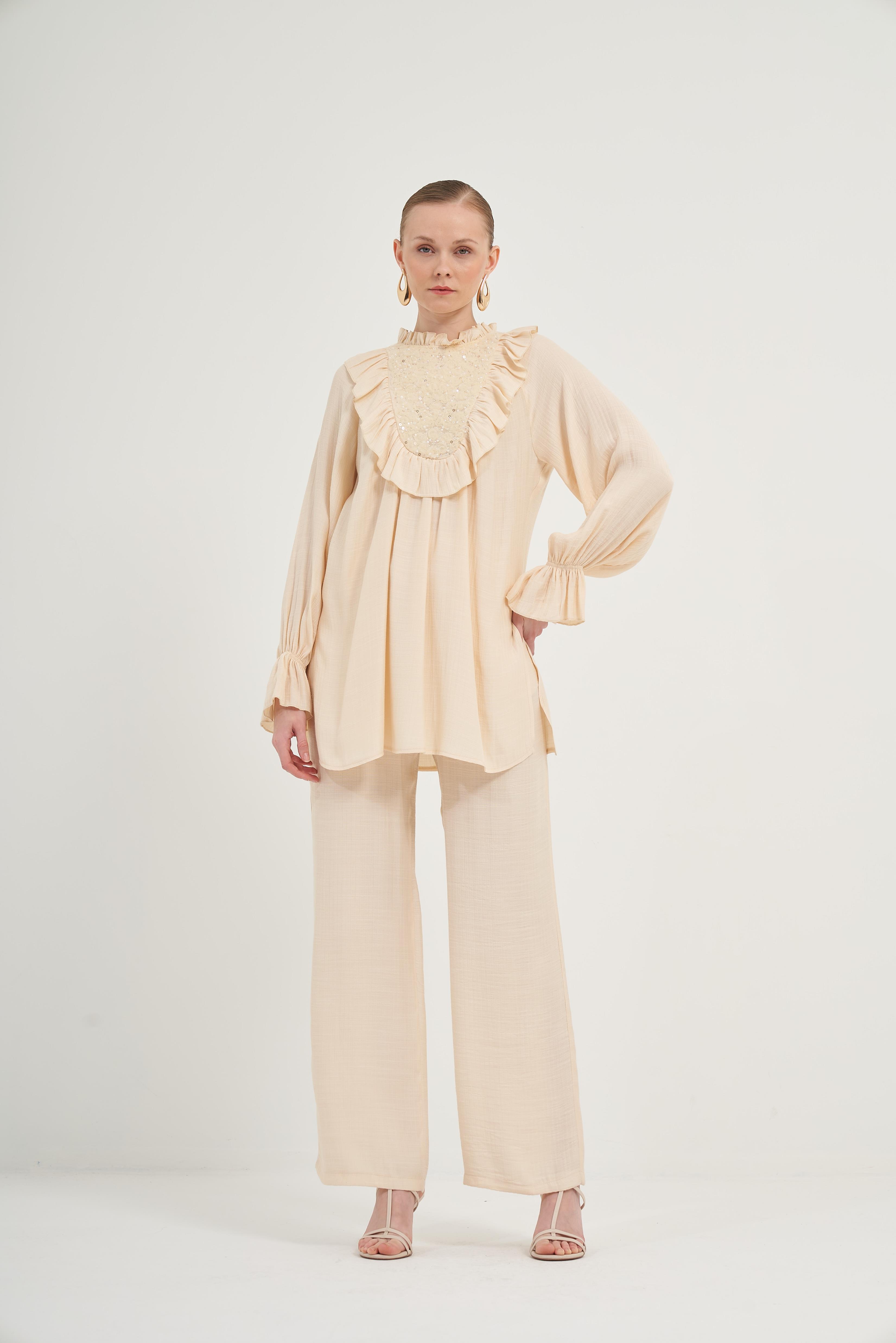 Garmi Kadın Luna Keten Takım Beige