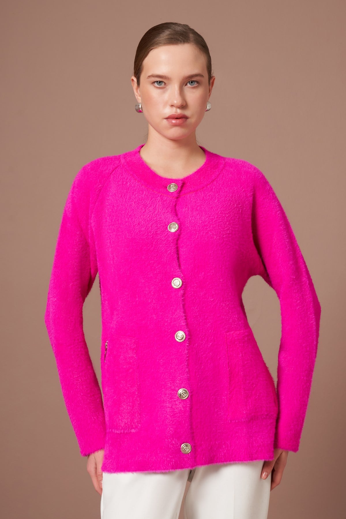 Kadın Angora Hırka Fuşya