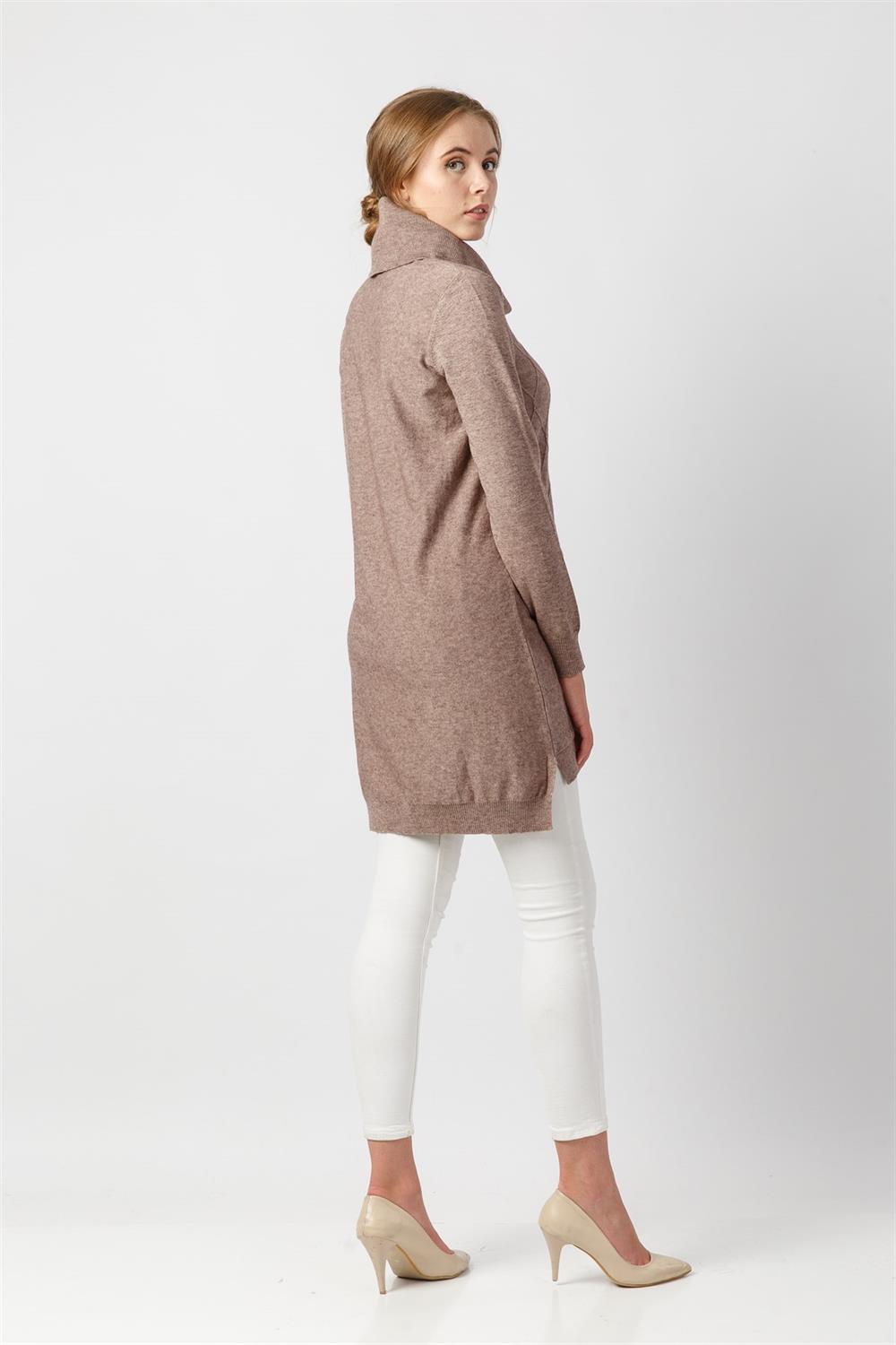 Kadın Boğazlı Uzun Tunik Beige