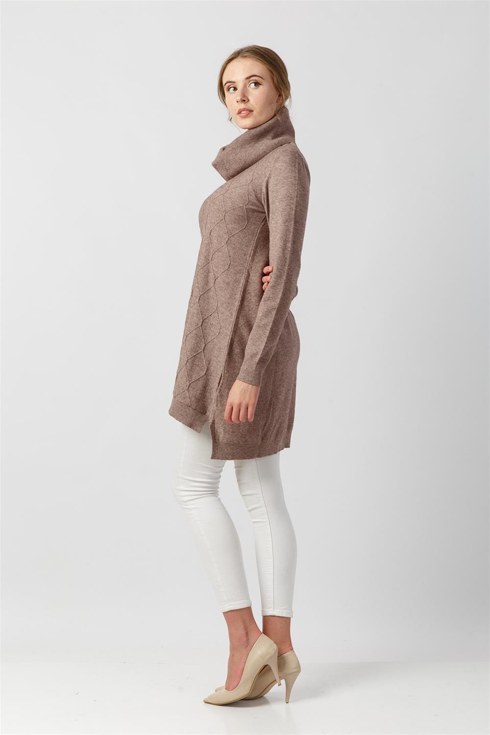 Kadın Boğazlı Uzun Tunik Beige