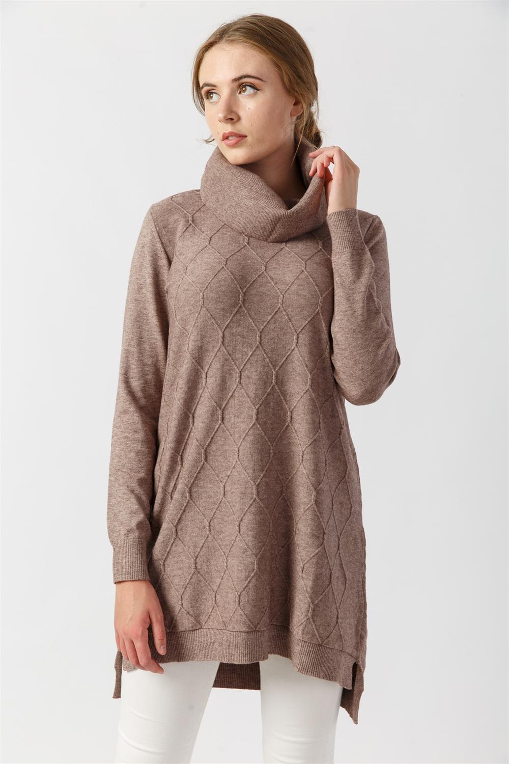 Kadın Boğazlı Uzun Tunik Beige