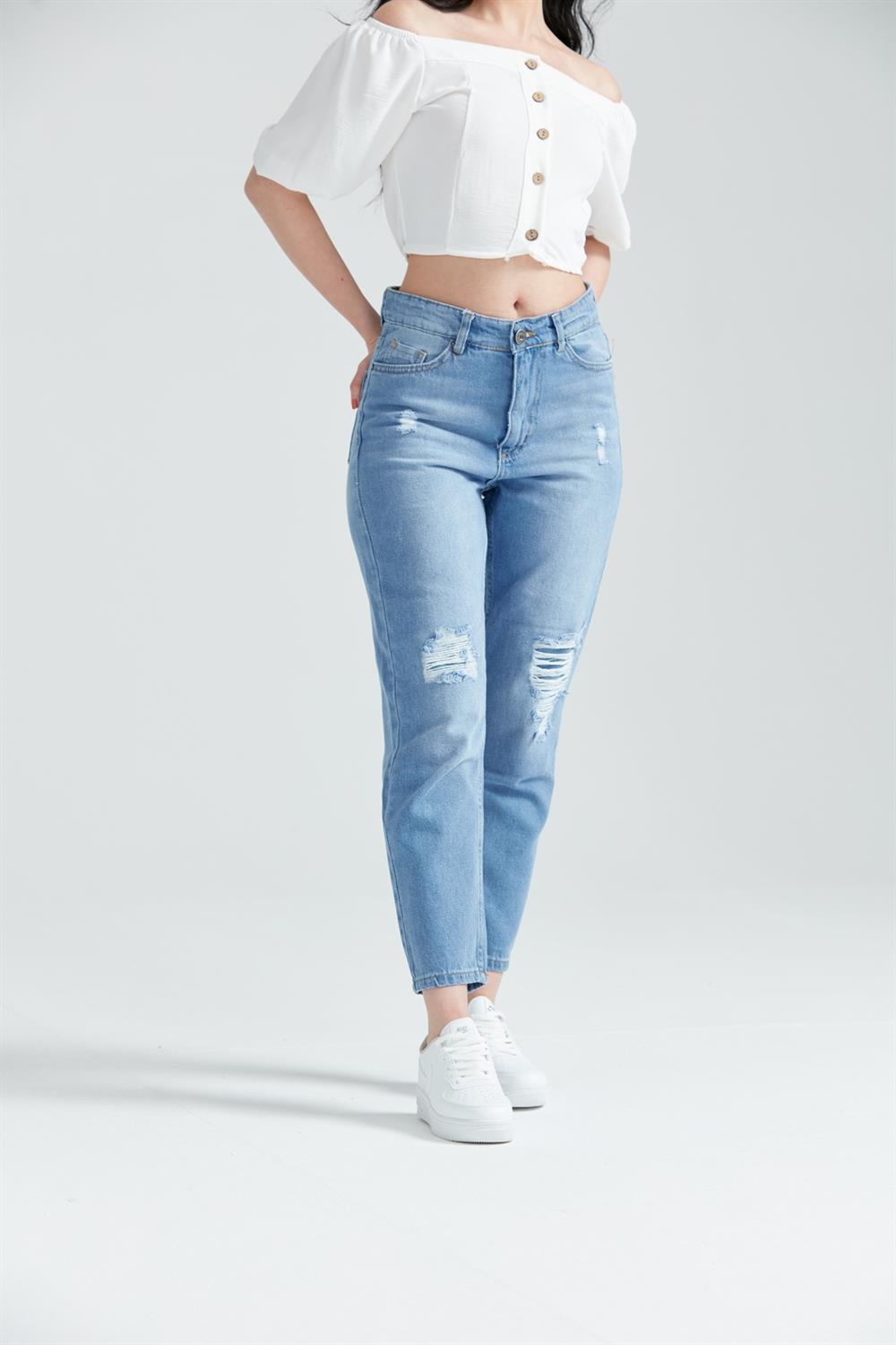 Kadın Boyfriend Dar Kalıp Jean Pantolon BuzMavi