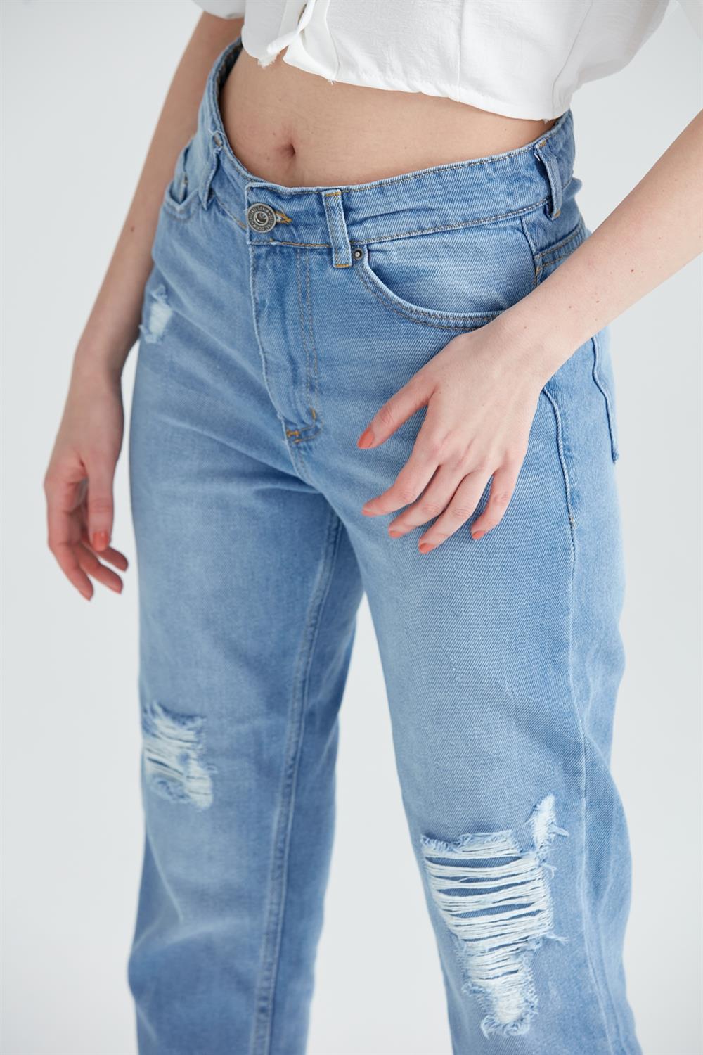 Kadın Boyfriend Dar Kalıp Jean Pantolon BuzMavi