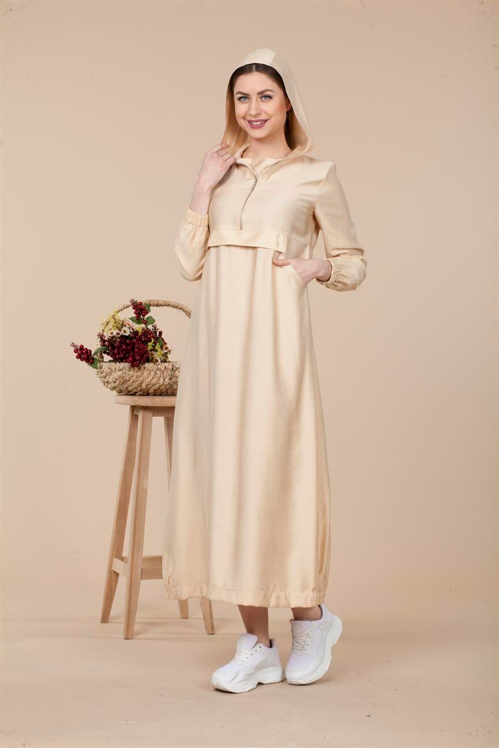 Kadın Fermuarlı Elbise Beige