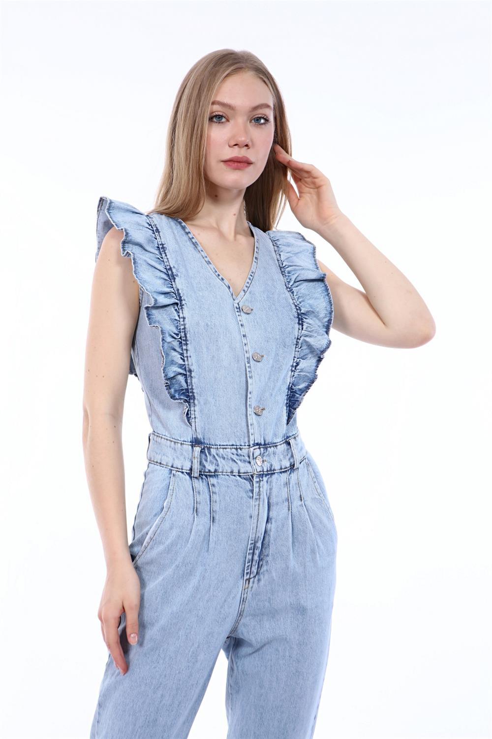 Kadın Fırfır Detay Jean Tulum Mavi