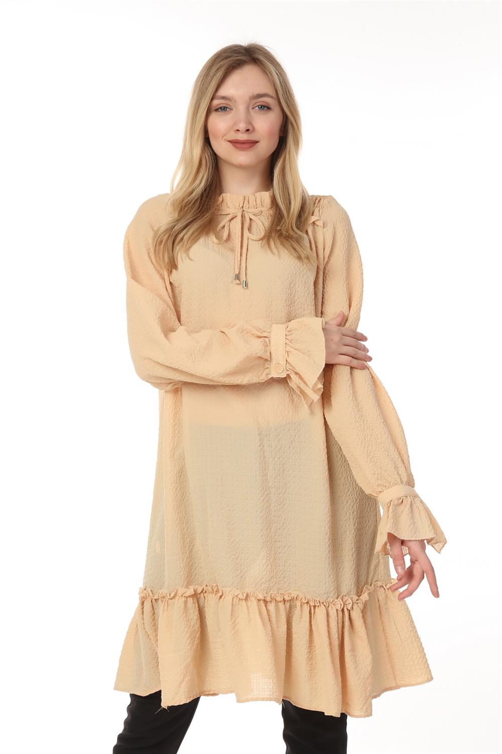 Kadın Fırfır Detaylı Tunik Beige