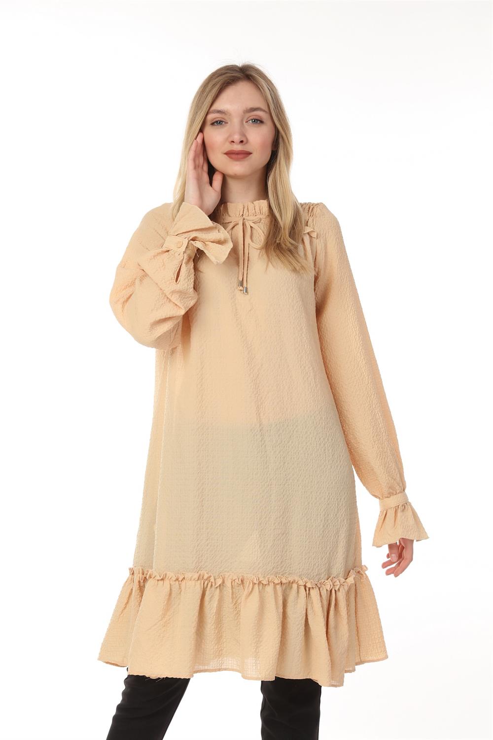 Kadın Fırfır Detaylı Tunik Beige