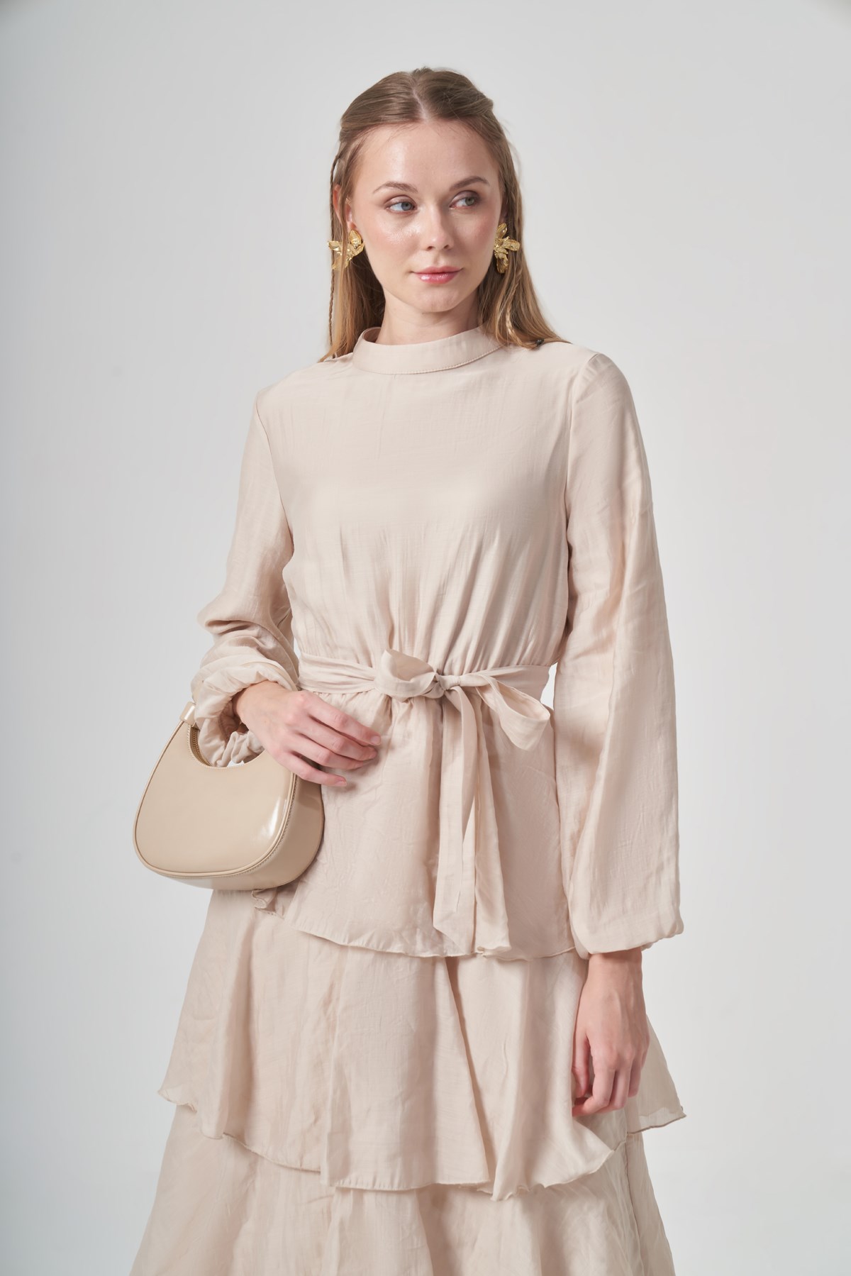 Garmi Kadın Fırfırlı Elbise Beige 31413
