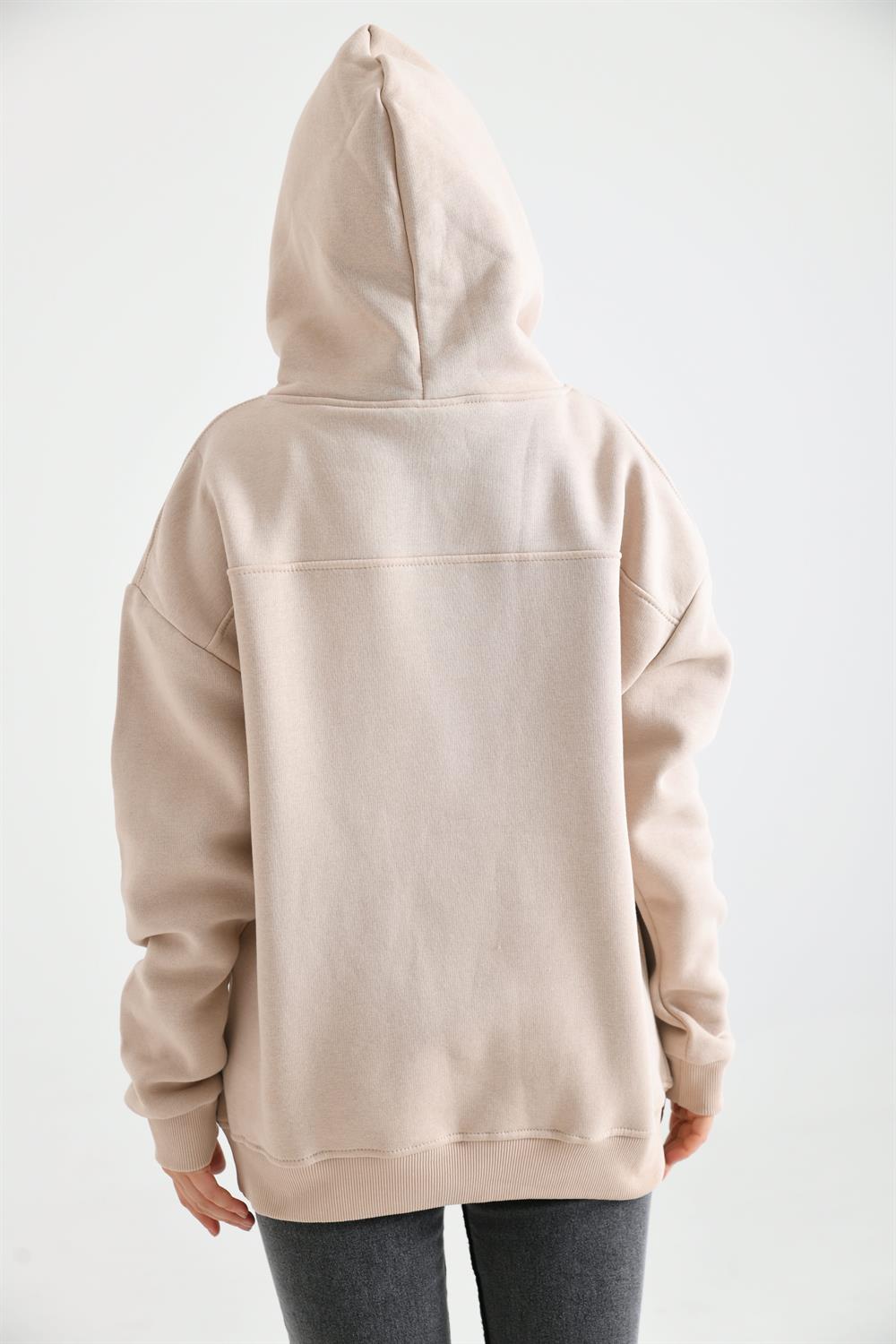 Kadın İçi Şardonlu Sweatshirt Beige
