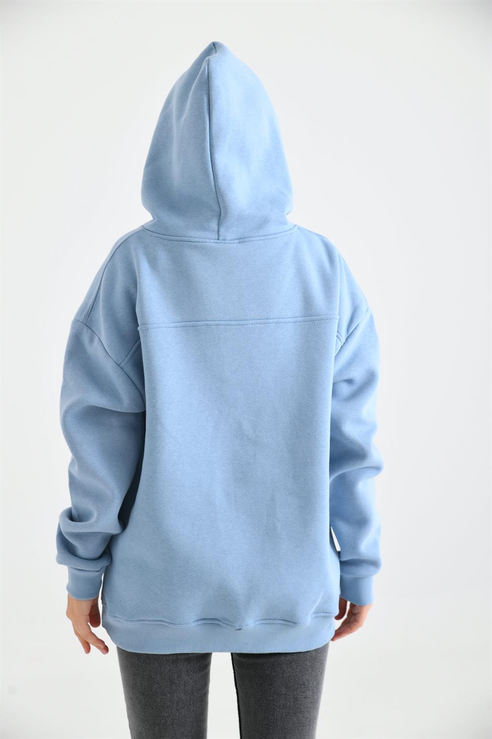Kadın İçi Şardonlu Sweatshirt Mavi