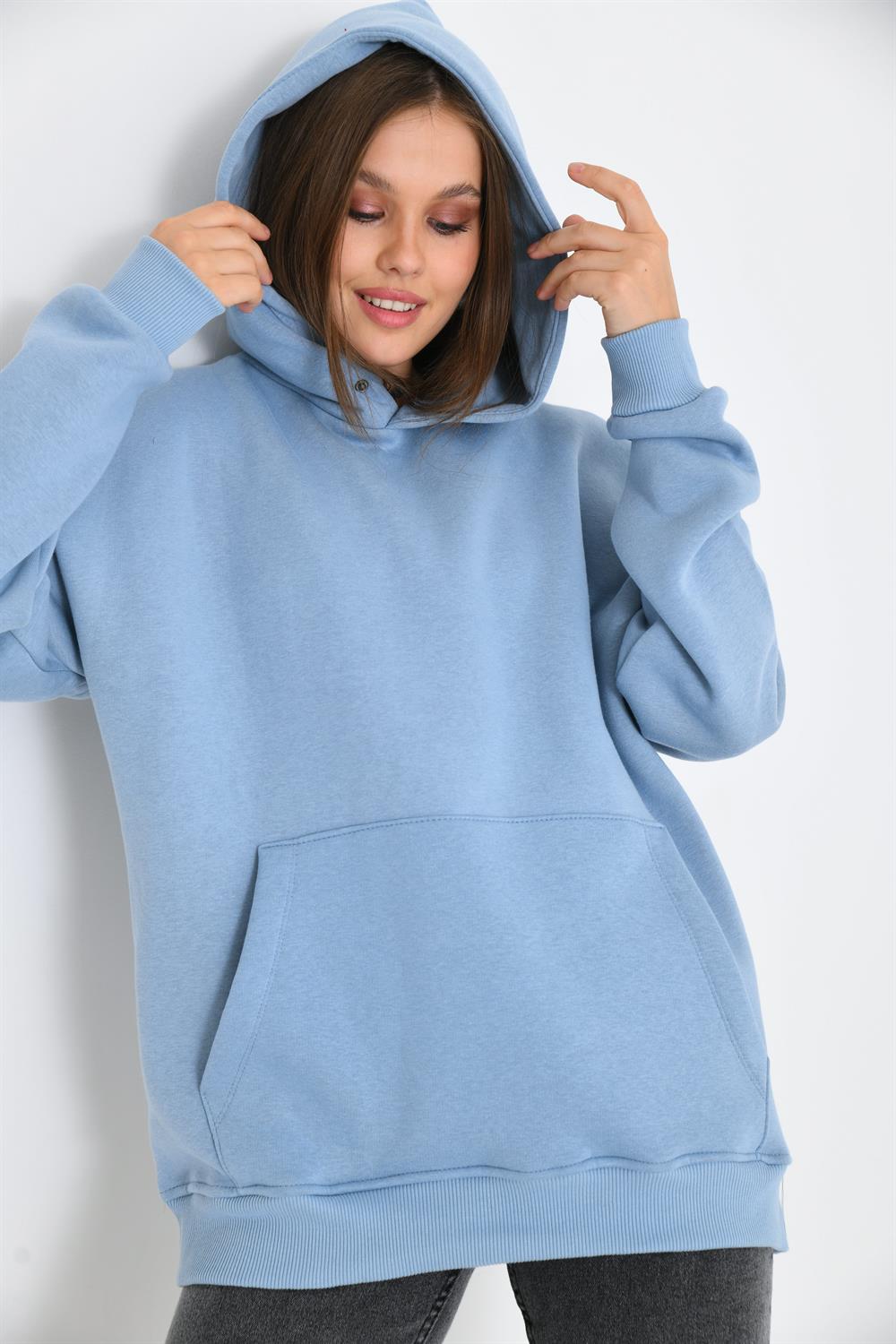 Kadın İçi Şardonlu Sweatshirt Mavi