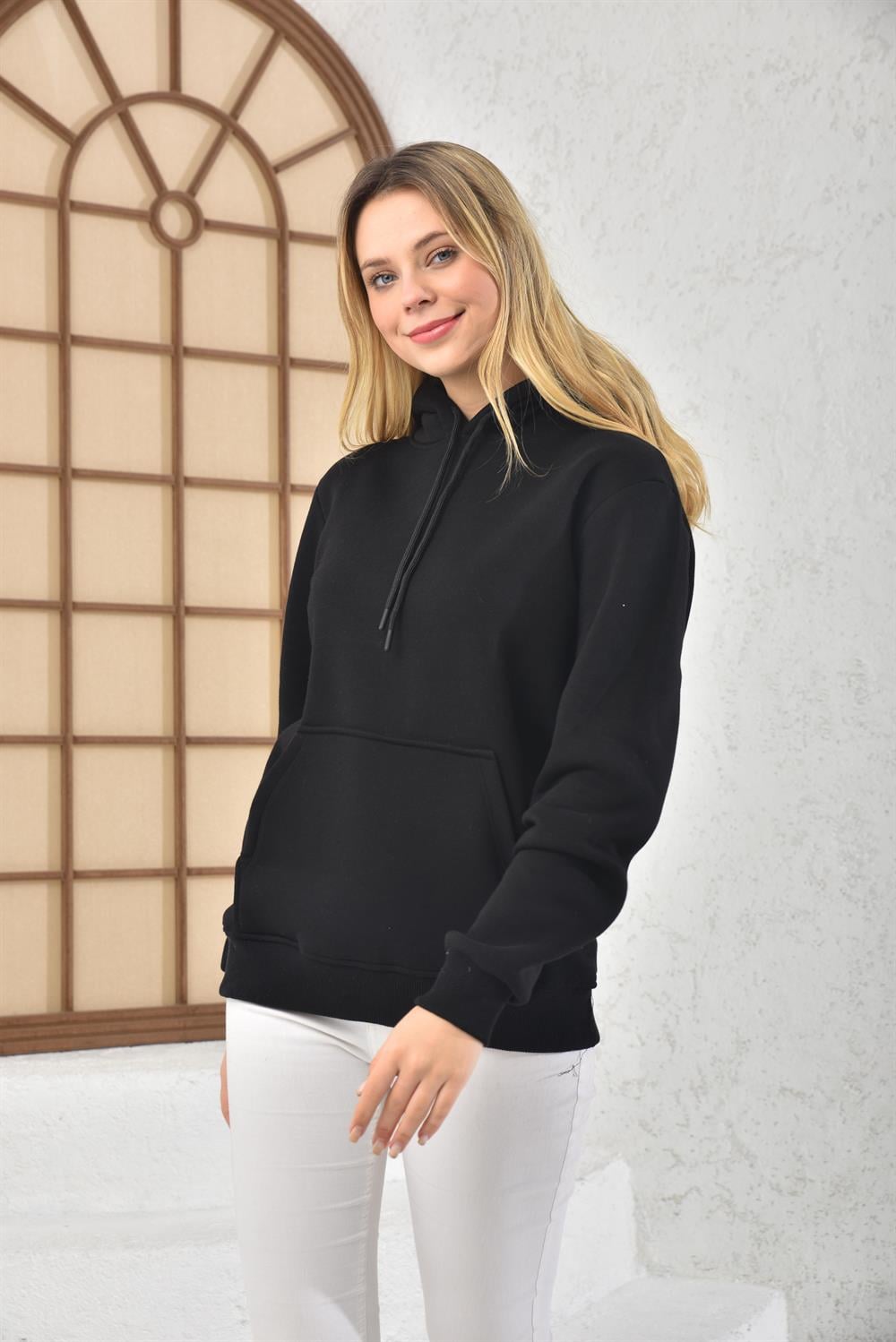 Kadın İçi Şardonlu Sweatshirt Siyah