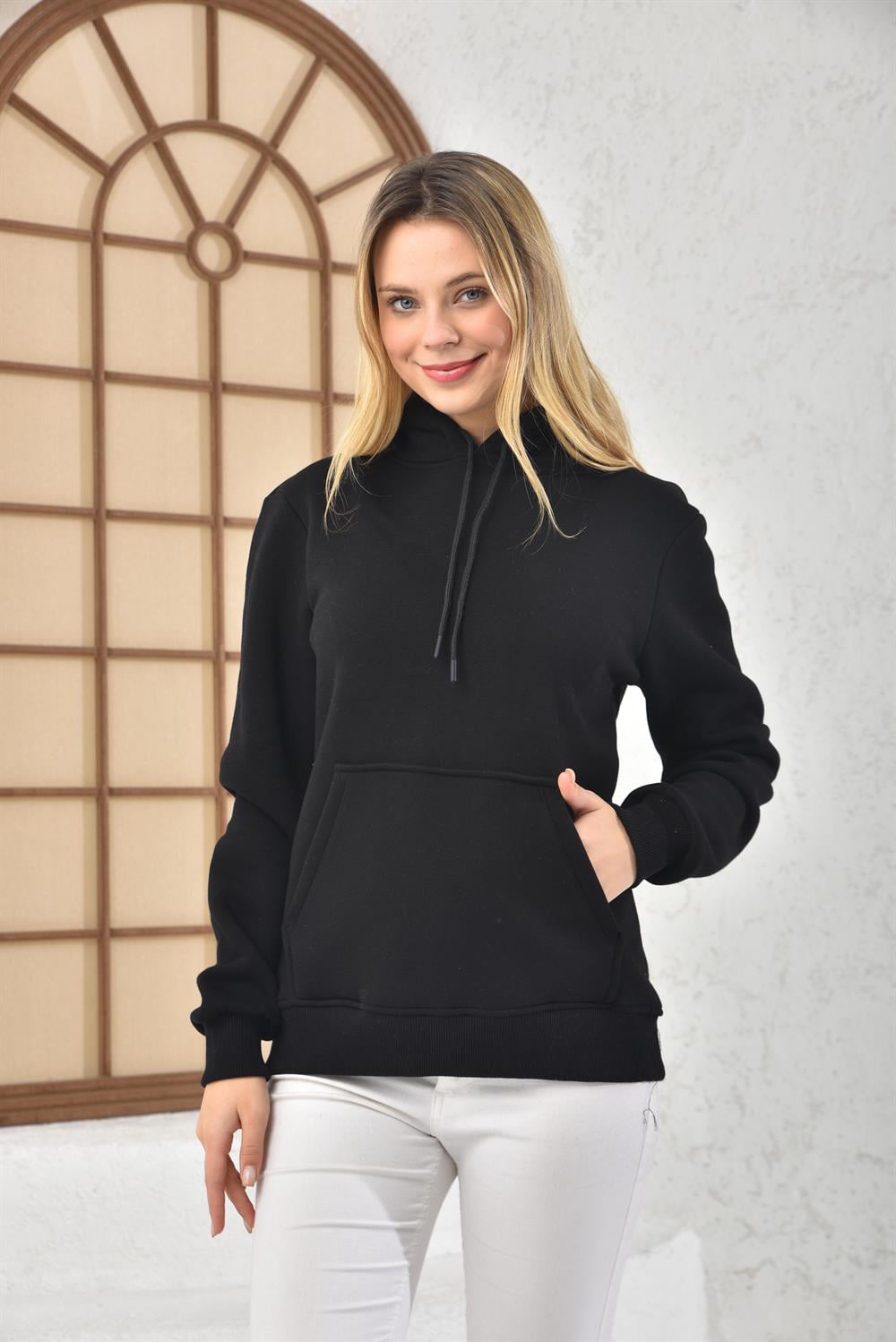 Kadın İçi Şardonlu Sweatshirt Siyah