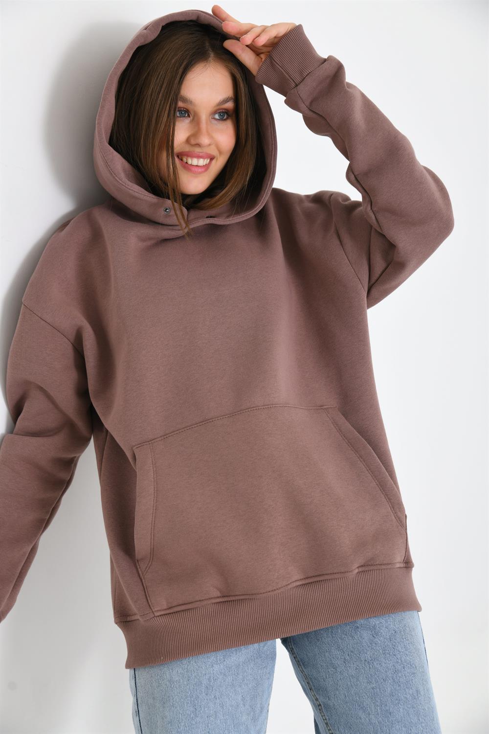 Kadın İçi Şardonlu Sweatshirt Vizon