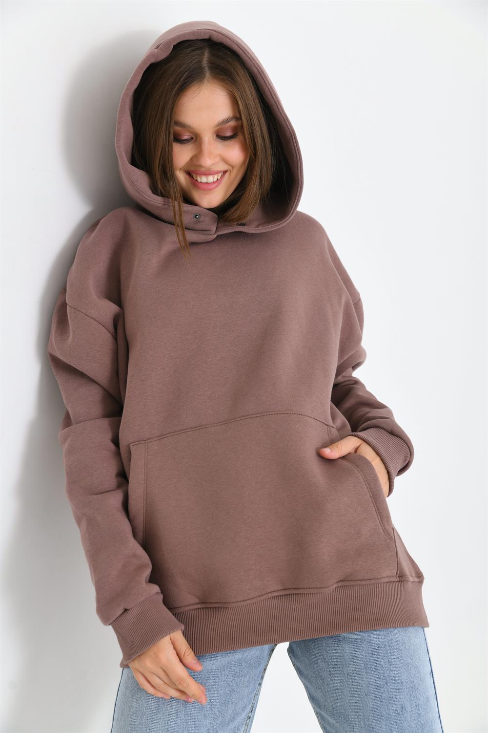 Kadın İçi Şardonlu Sweatshirt Vizon