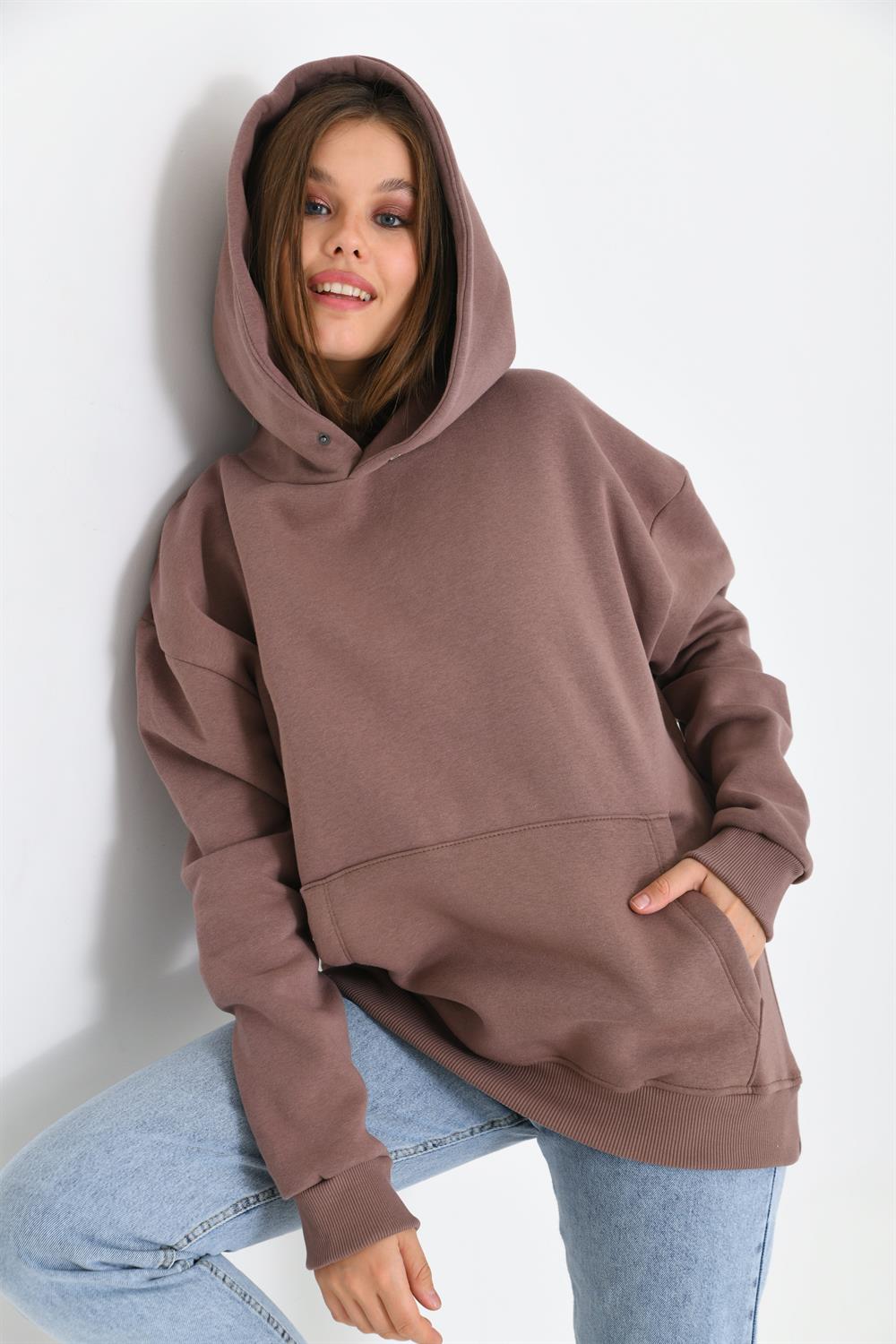 Kadın İçi Şardonlu Sweatshirt Vizon